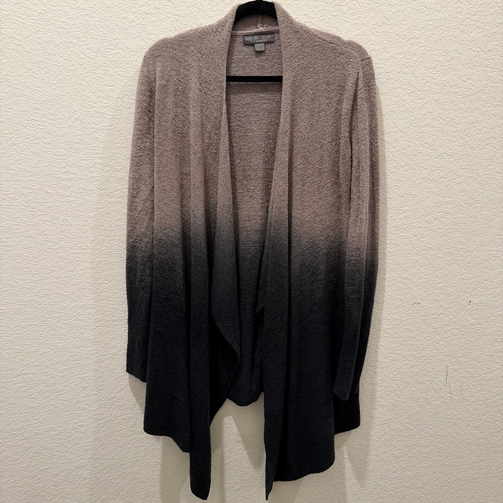 Barefoot Dreams Bamboo Chic Lite Ombre Cardigan Taupe Black S/M Waterfall Wrap